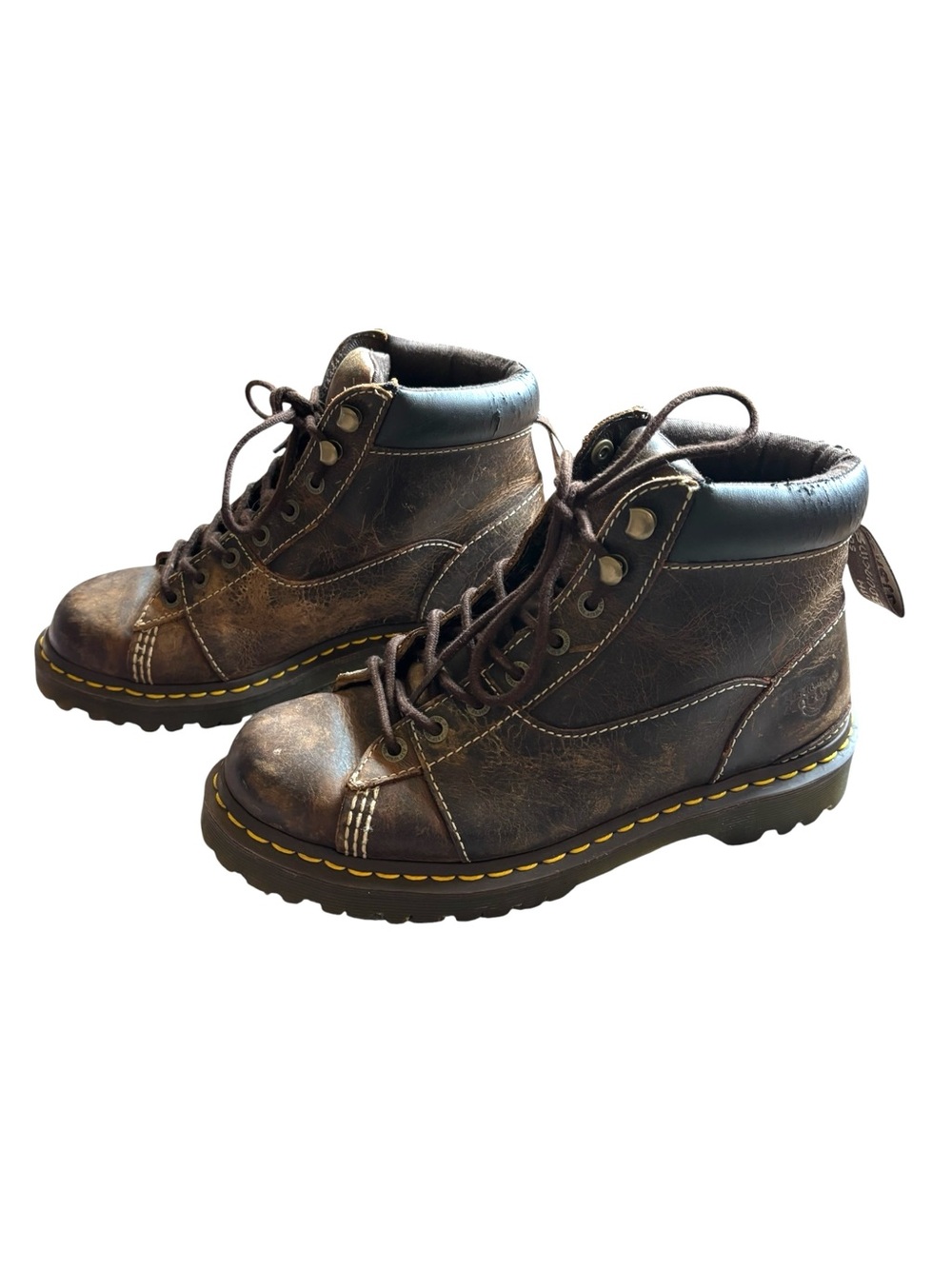 Dr Martens Alderton distressed brown boots lace up combat moto